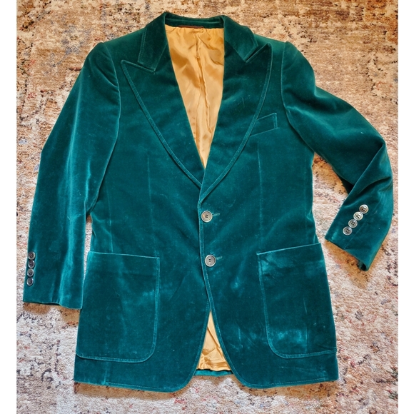 Vintage Pierre Laffitte Teal Velvet Suit Jacket - Picture 3 of 6